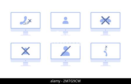 No signal or lost connection. Set of illustrations with different icons on a desktop Stock Vector