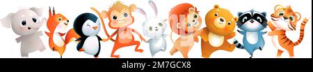 Cute Funny Baby Animals Dancing Jumping Together Stock Vector