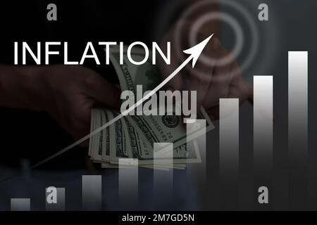 Another Word For Rising word inflation against background of graph chart of rising inflation ...