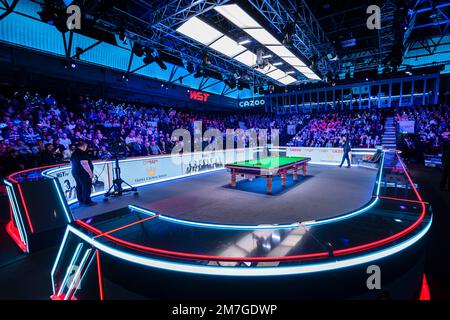 LONDON, UNITED KINGDOM. 09th Jan, 2023. An general view of the arena during John Higgins v Jack Lisowski during the Cazoo Master 2023 Day 2 Matches at Alexandra Palace on Monday, January 09, 2023 in LONDON ENGLAND. Credit: Taka G Wu/Alamy Live News Stock Photo