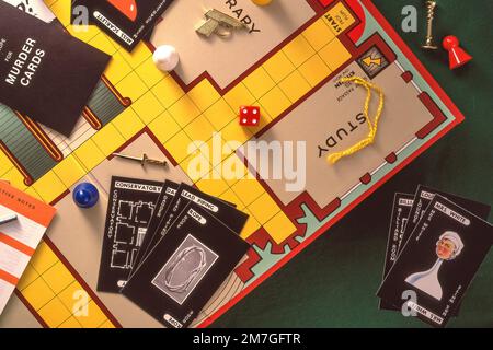 Cleudo murder mystery board game with counters, cards and murder weapons Stock Photo
