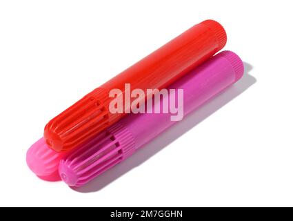 Stack of multicolored felt-tip pens isolated on white background Stock Photo