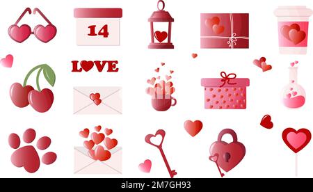 Valentines Day vector collection. Set of illustrations for Valentines Day. Beautiful design for celebration, greeting card and invitations. Stock Vector