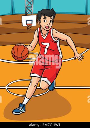 Basketball Sports Colored Cartoon Illustration Stock Vector