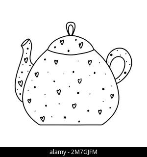 Teapot glasses in hand draw doodle style. Isolated on a white background. Vector stock illustration Stock Vector