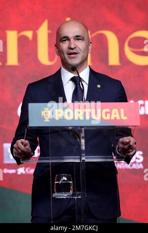 Lisbon, Portugal. 9th Jan, 2023. Portugal's new soccer head coach, Spanish Roberto Martinez speaks during a press conference upon his official presentation at the Cidade do Futebol in Oeiras, on January 9, 2023. (Credit Image: © Pedro Fiuza/ZUMA Press Wire) EDITORIAL USAGE ONLY! Not for Commercial USAGE! Credit: ZUMA Press, Inc./Alamy Live News Stock Photo