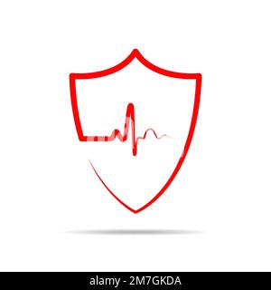Shield icon with heartbeat sign, isolated. Vector illustration. Concept of cardiology protection Stock Vector