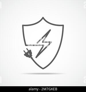 Shield icon with lightning and wire plug in linear style, isolated ...
