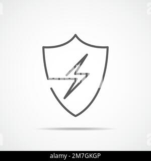 Shield icon with lightning in linear style, isolated. Vector illustration. Concept of the rapid protection Stock Vector