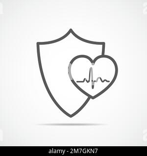 Shield icon with heartbeat sign, isolated. Vector illustration. Concept of cardiology protection Stock Vector