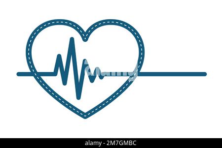 Blue heart icon with sign heartbeat. Vector illustration. Heart in flat style. Stock Vector