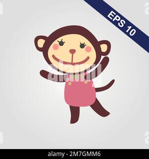Cute monkey icon. Vector illustration isolated on a grey background. Stock Vector