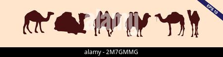 Camel Silhouettes. Vector Image in brown Stock Vector