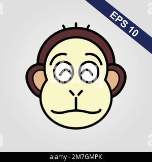 Cute monkey icon. Vector illustration isolated on a grey background. Stock Vector