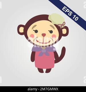 Cute monkey icon. Vector illustration isolated on a grey background. Stock Vector