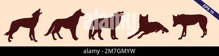 Set the head of a wolf. Silhouette and styling the head for your design. Vector illustration, isolated objects Stock Vector