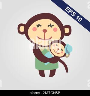 Cute monkey icon. Vector illustration isolated on a grey background. Stock Vector