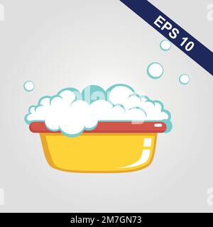 basin with soap suds and water, washing clothes, washing Stock Vector