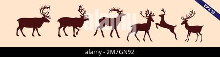 Wild animals. Silhouette figures. Glade in swamp. Grass and reeds. Isolated on grey background. Vector Stock Vector