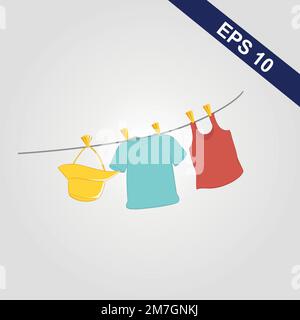 Laundry dried outdoors. Vector illustration. Stock Vector