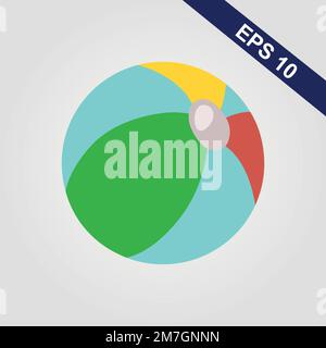 Colorful beach ball vector illustration. White, red, yellow and blue beach ball isolated on grey background. Stock Vector