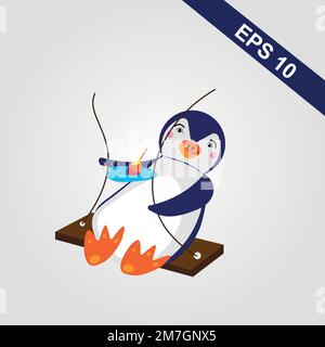 Cute Penguin Dabbing Cartoon Vector Icon Illustration. Animal Pose Icon Concept Isolated Premium Vector. Flat Cartoon Style Stock Vector