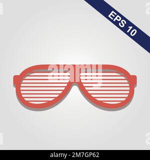 Psychedelic sunglasses in the style of the 80s. Retro groovy graphic elements of glasses with rainbow, lines and waves. Stock Vector