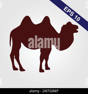 Camel graphic icon. Camel black sign isolated on grey background. Camel symbol of desert. Vector illustration Stock Vector