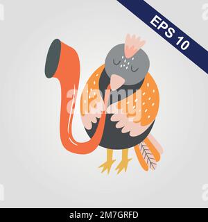 Cuckoo bird singing isolated on grey background. Cucoos icon vector illustration for ornitology or nature design. Stock Vector