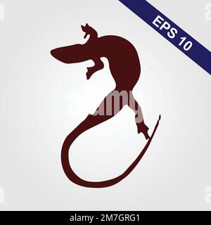 Black isolated silhouette of lizard on white background. Stock Vector