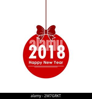 Christmas ball for Happy New Year 2018. Vector illustration. Hanging red Christmas ball on white background. Stock Vector