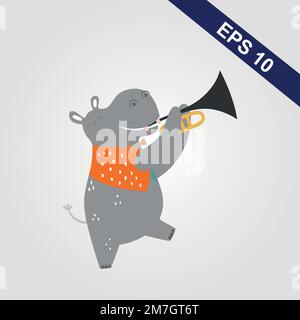 Cartoon Hippo with singing mouth Stock Vector
