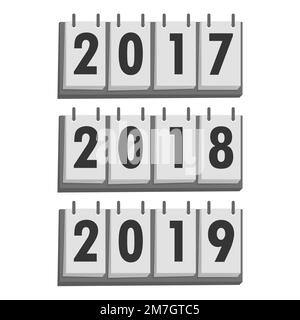Calendar icons 2017, 2018, 2019 years, in flat design. Vector illustration. Happy New Year Stock Vector