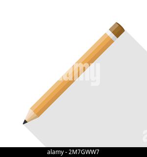 Pencil icon in flat design. Vector illustration. Pencil on white background with long shadow. Stock Vector