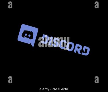 Discord software, rotated logo, black background Stock Photo - Alamy