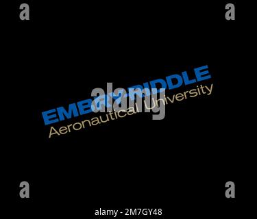 Embry-Riddle Aeronautical University, Rotated Logo, Black Background Stock Photo
