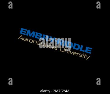 Embry-Riddle Aeronautical University, Rotated Logo, Black Background B Stock Photo
