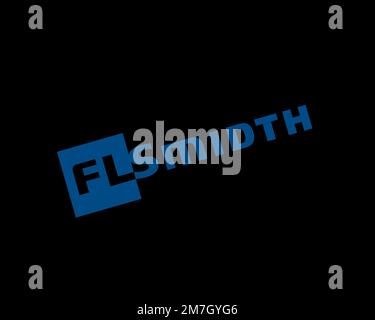 FLSmidth, rotated logo, black background Stock Photo