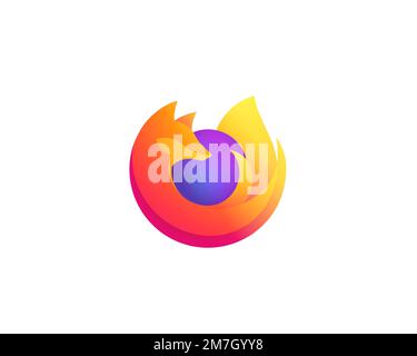 Firefox, rotated logo, white background B Stock Photo