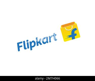 Flipkart, rotated logo, white background Stock Photo