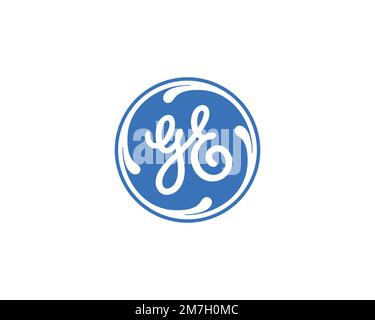 GE Technology Infrastructure, rotated logo, white background Stock Photo