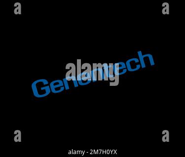 Genentech, rotated logo, black background B Stock Photo - Alamy