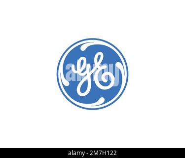 General Electric, rotated logo, white background Stock Photo