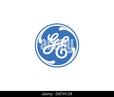 General Electric, rotated logo, white background B Stock Photo