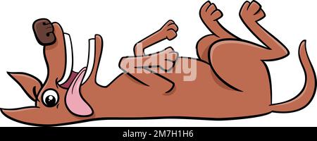 Cartoon illustration of happy dog comic animal character lying down and sticking out tongue Stock Vector