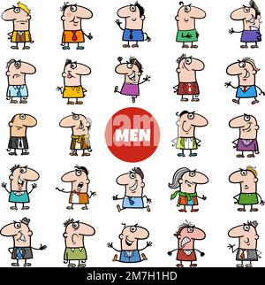 Cartoon illustration of funny men comic characters big set Stock Vector