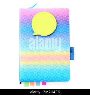 Notebook and sticky notes on white background Stock Photo