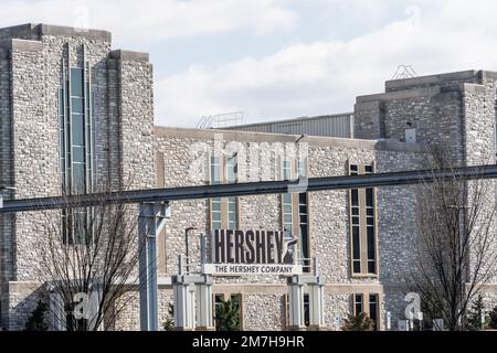 Hershey, PA, USA -November 17, 2022: The Entrance of the Hershey Company Chocolate factory in downtown Hershey Stock Photo
