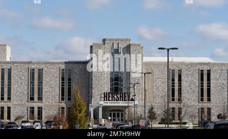 Hershey, PA, USA -November 17, 2022: The Entrance of the Hershey Company Chocolate factory in downtown Hershey Stock Photo