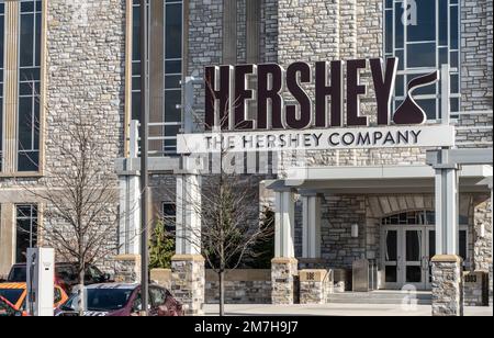 Hershey, PA, USA -November 17, 2022: The Entrance of the Hershey Company Chocolate factory in downtown Hershey. Stock Photo